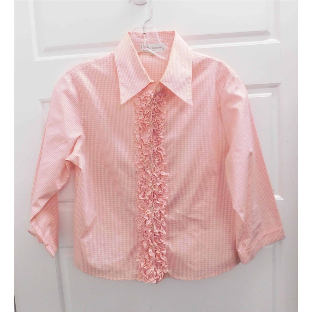 Anne Fontaine Pierik Pink White Check Ruffled Blouse France‎ sz 2